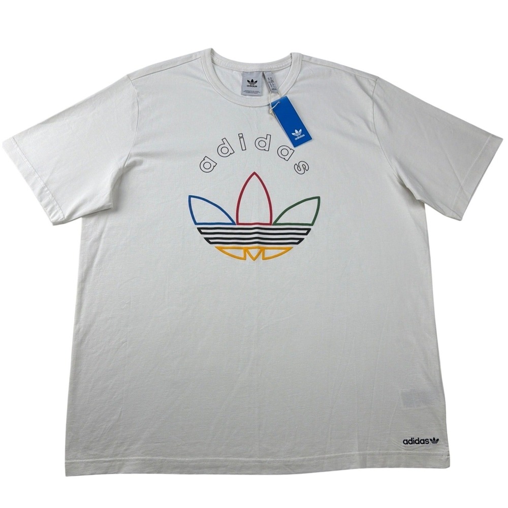 Adidas Originals Trefoil Graphic Tee Cotton White Mens XL Multicolor NWT